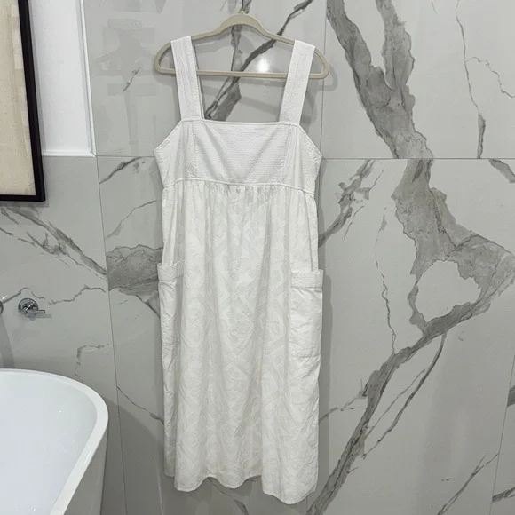 NWT Madewell White Floral Embroidered Textured Cutout Back Midi Dress - Picture 7 of 12